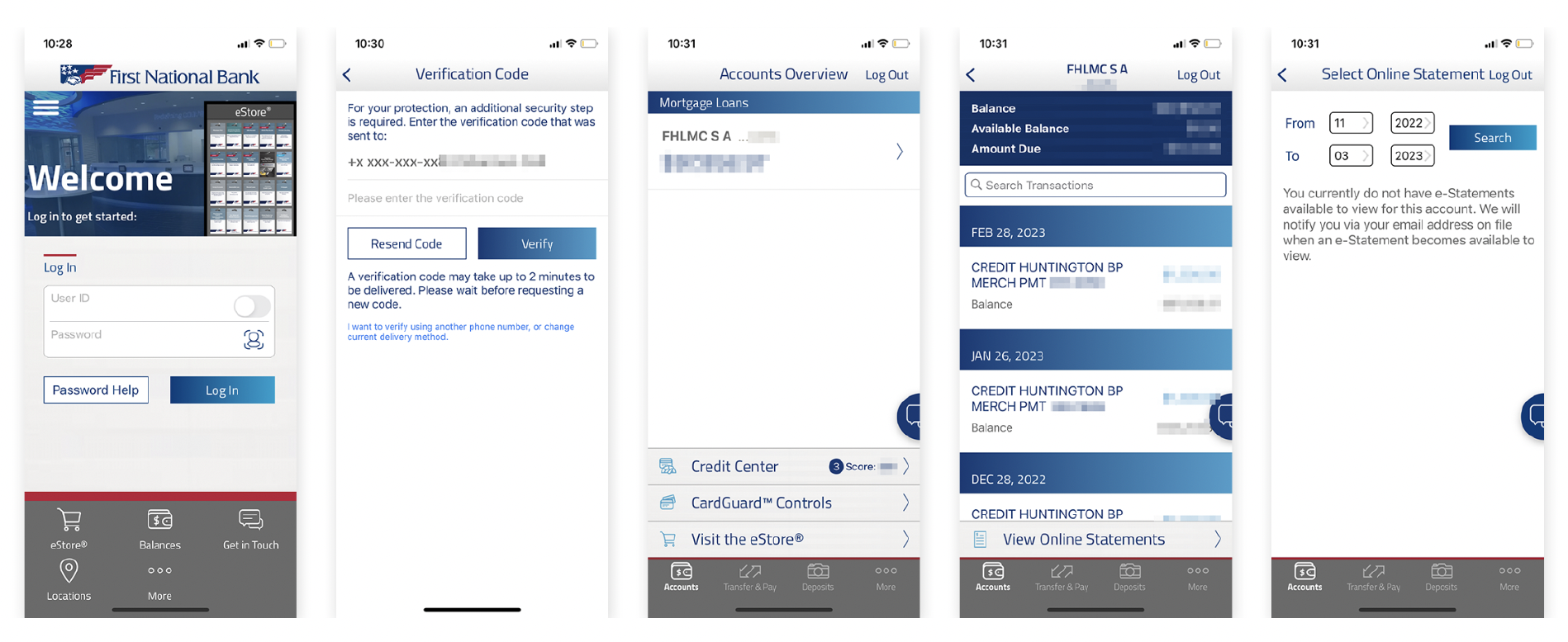 First National Banks Mobile Banding app - features outdated UI.