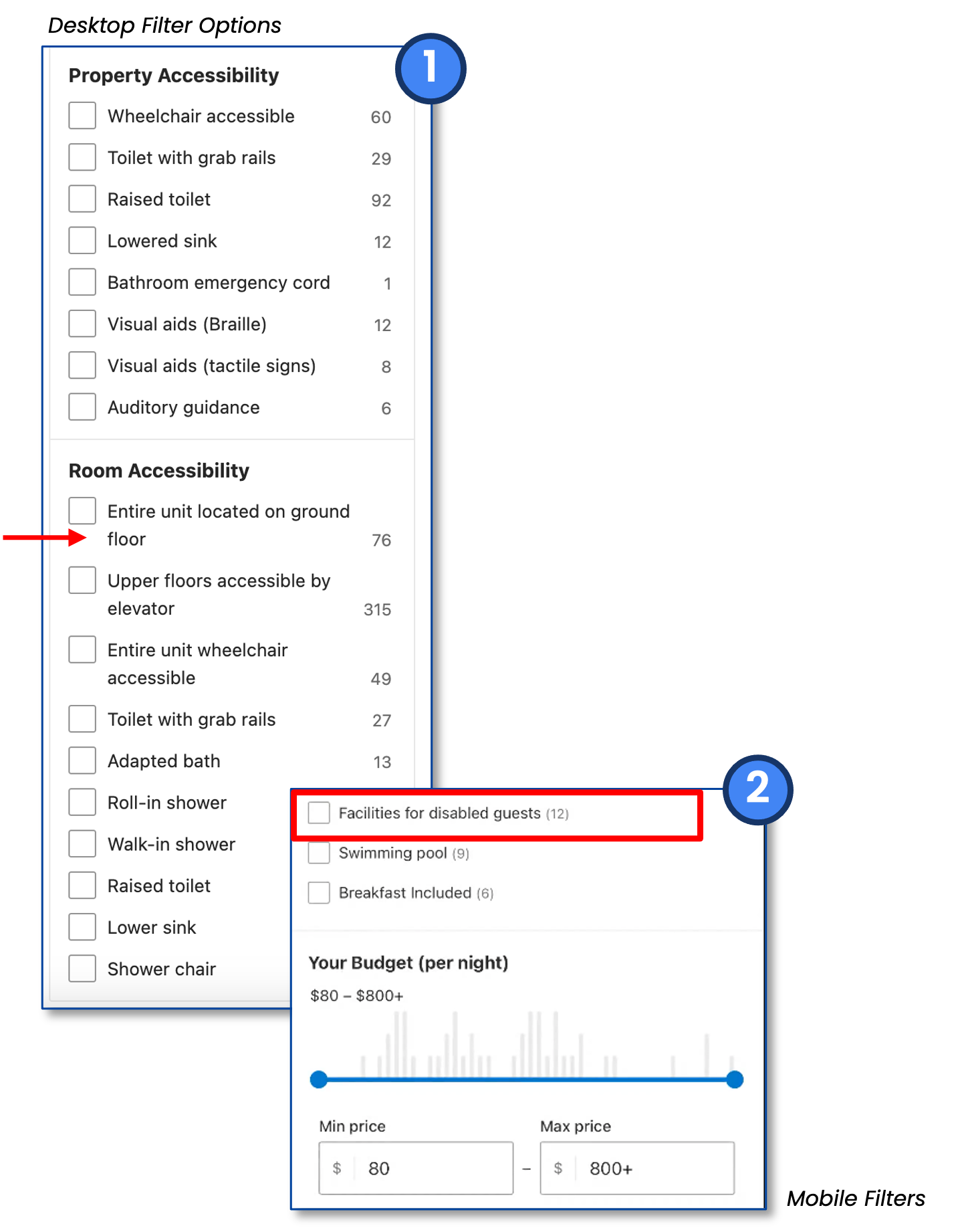 Task 5 - Find wheelchair accessible properties. Recommendation: Show all filters on mobile. 