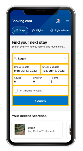 Mobile Screen of Booking.com