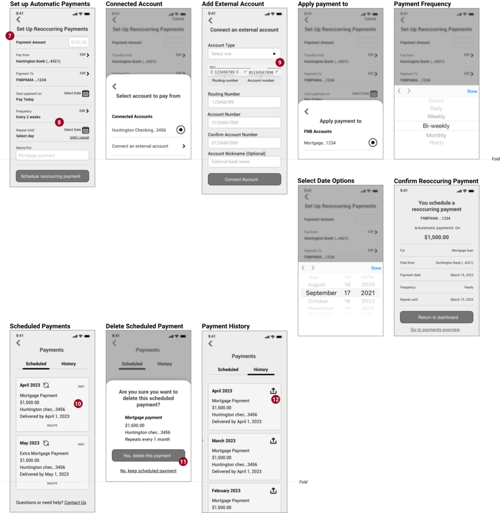 More wireframes of the making a payment flow. 