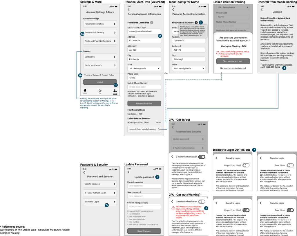 Account & Security Setting Wireframes