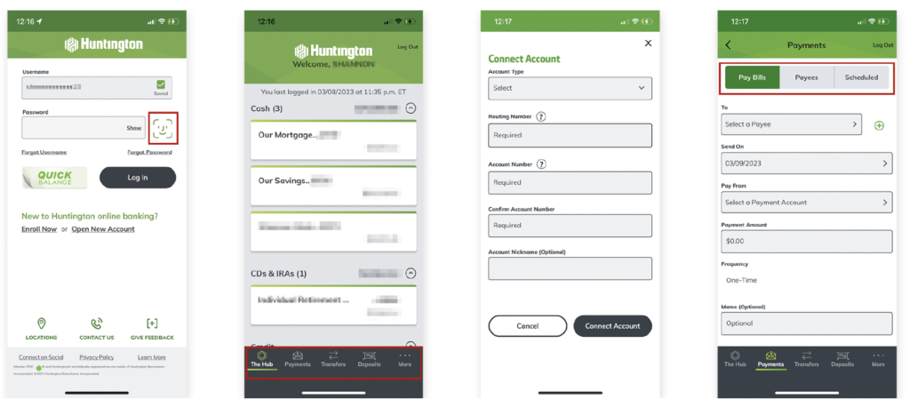 Huntington Bank Mobile App Screens