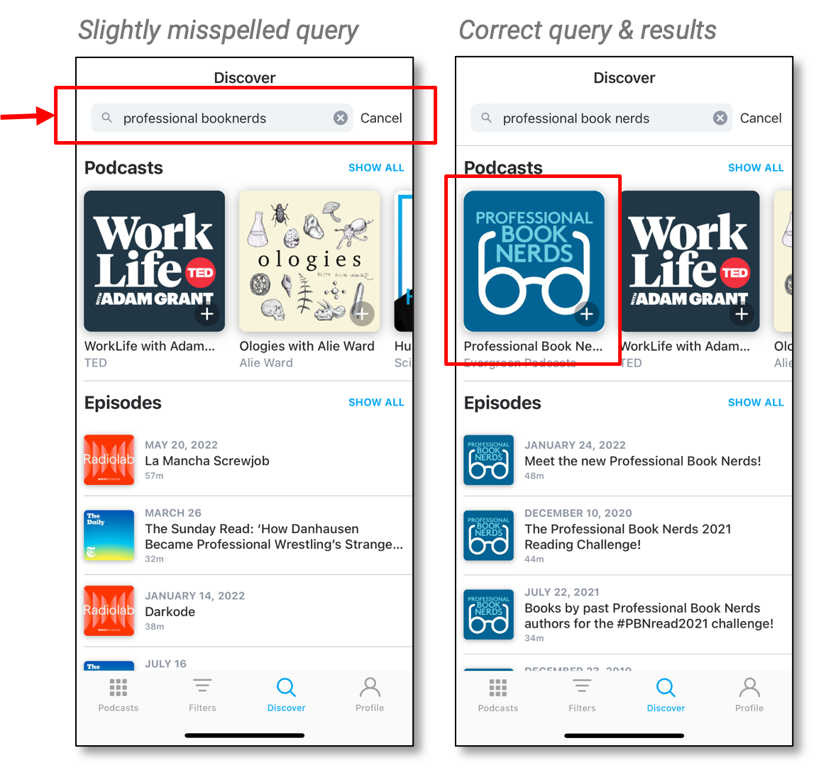 Task 3 - Podcast Search on mobile screens - Misspelled queries and Results