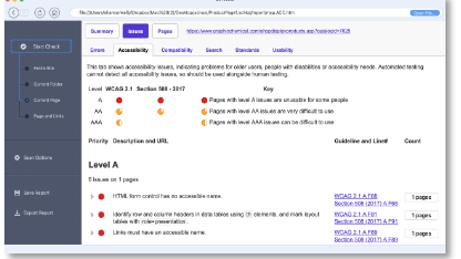 SiteSort program that shows accessibility compliance. 